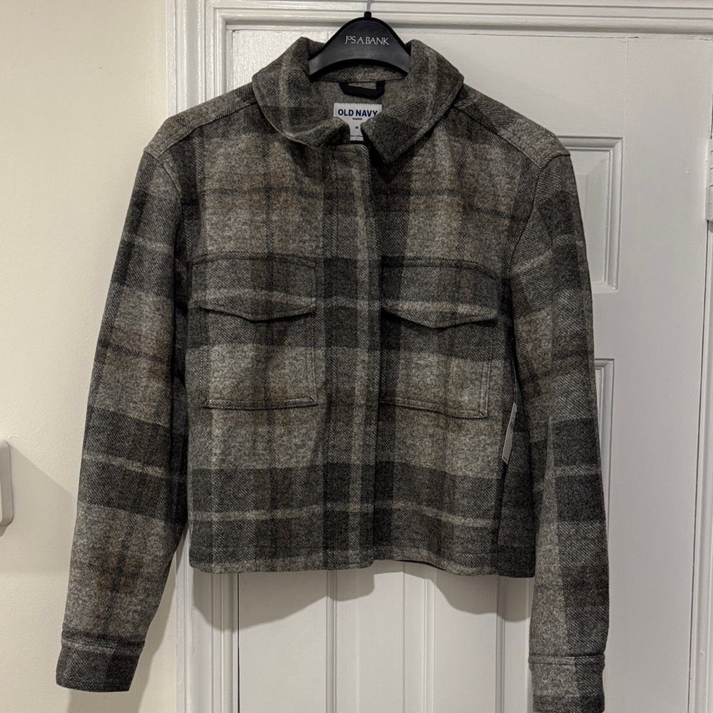 Old Navy Women's Charcoal Plaid Utility Jacket